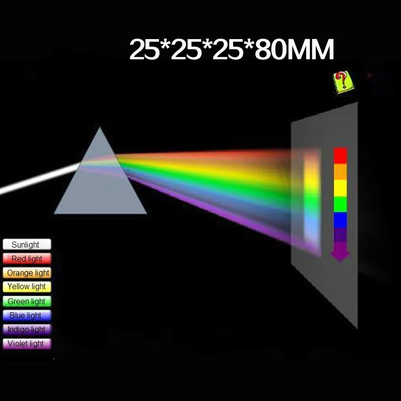 Треугольная Цветовая призма 25*25*80 мм оптическое стекло правый угол отражающая треугольная призма для обучения светильник спектра
