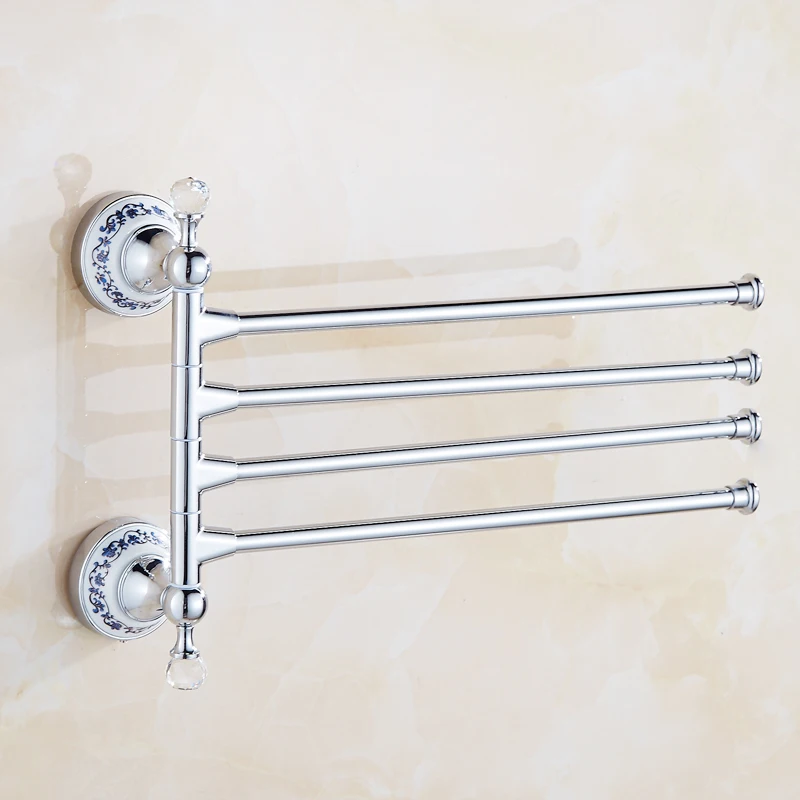 

European Antique Towel Rack Crystal With Ceramic Plate Stainless Steel Hanging Rod Wall Mounted Bathroom Products
