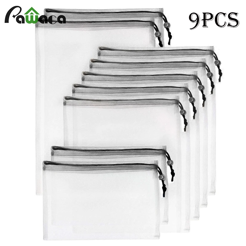 1pc Produce Bags Black Rope Mesh Vegetable Fruit Toys Storage Pouch Reusable