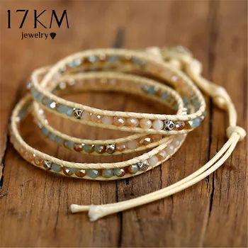 

Bohemian Stone Leather Wrap Bracelets For Women Man 2019 Vintage Weave Beads Charm Bracelet Handmade Jewelry New Drop Shipping