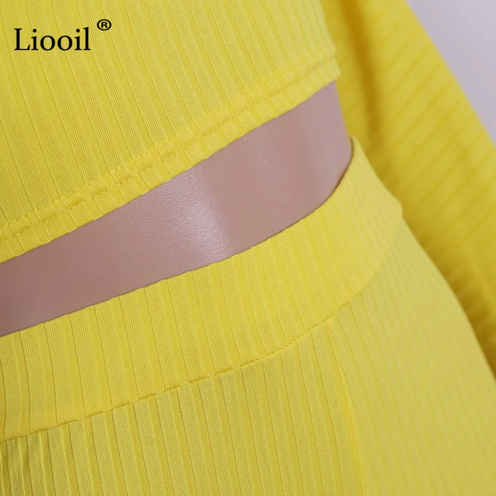 Liooil, черный комплект из двух предметов, зимний сексуальный комплект из 2 предметов с открытыми плечами, топ и штаны, наряды для женщин, зеленый, желтый,, подходящие комплекты