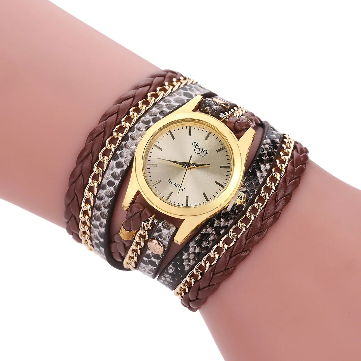Повседневные винтажные женские часы кожаные часы с ремешком-браслетом женские кварцевые часы золотые черные часы Montre Femme relogios feminino - Цвет: Коричневый