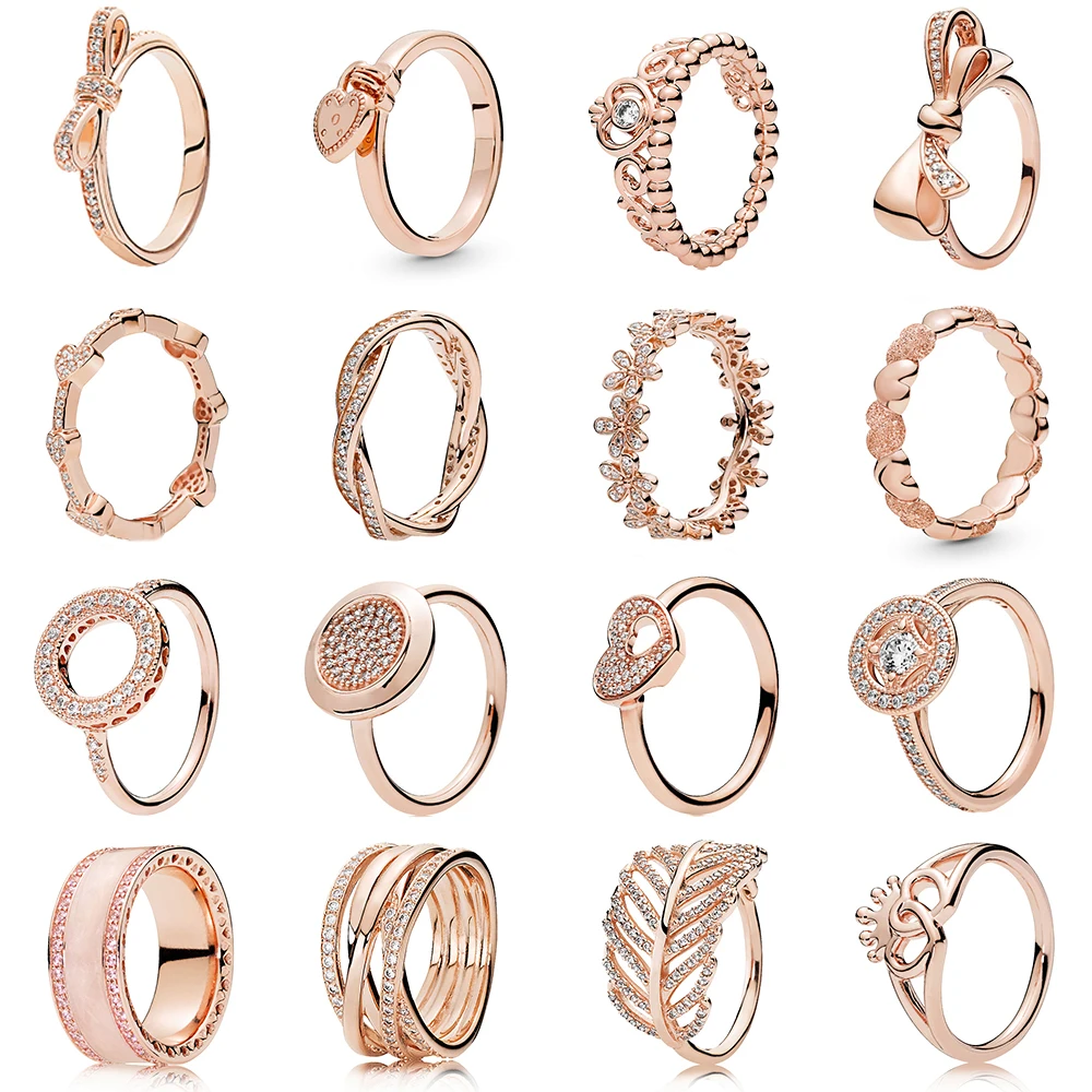 

KAKANY New 925 Sterling Silver Women Crown Bow Heart Ring Elegant Rose Gold European Fashion Jewelry Mother's Day Gift