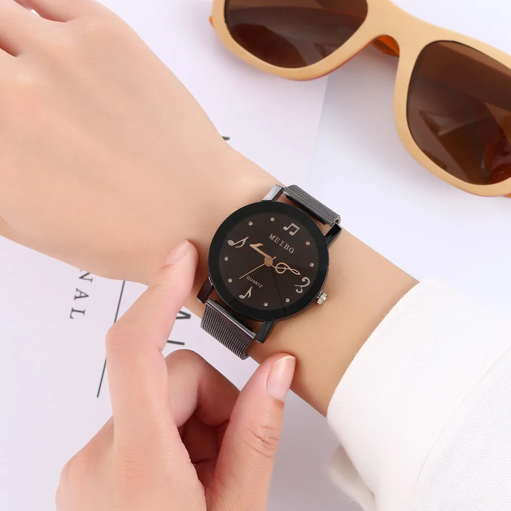 MEIBO Женские повседневные кварцевые часы из нержавеющей стали с новым ремешком, аналоговые наручные часы, музыкальные женские наручные часы, наручные часы
