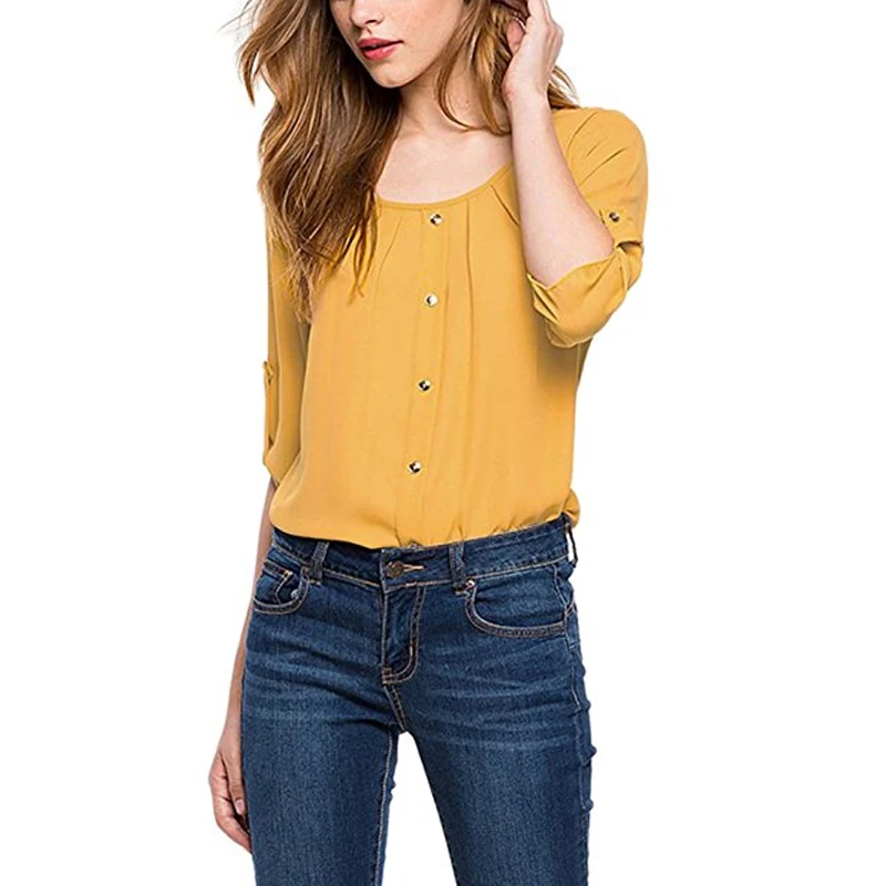 Женская шифоновая блузка рубашка свободная с длинным рукавом Blusas 2017 летняя