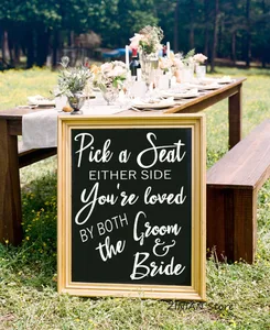 Pick A Seat Not A Side Chalkboard Decal Sign Seating Sign Stickers Wedding Decor Sticker Rustic Wedding Decals Removable