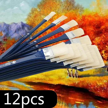 

12pcs Bristle painting brush watercolor Propylene Oil paint Long Rod drawing Art Supplies