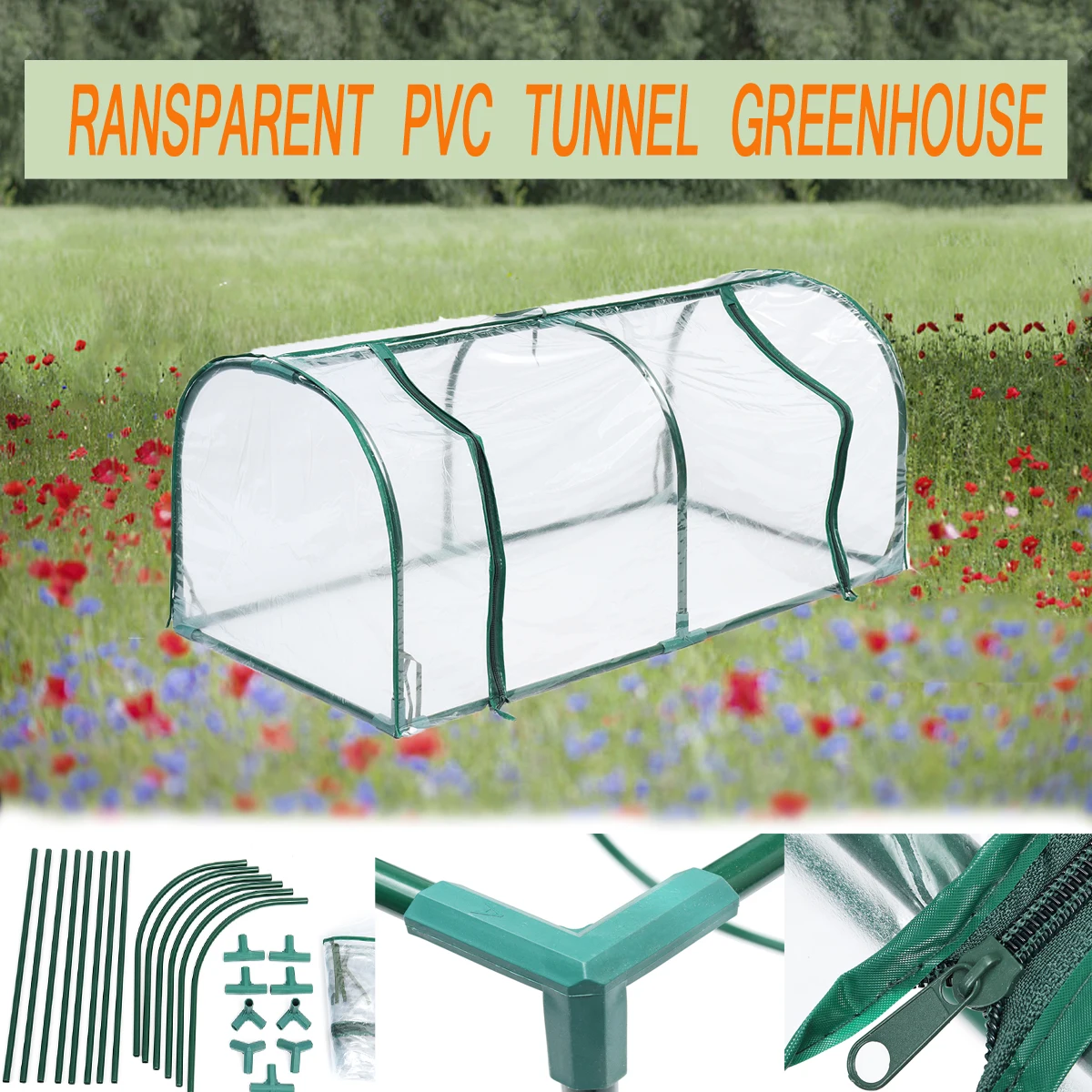 128X60X58CM Removable Steel Frame Outdoor Plant Cover Zipper Garden