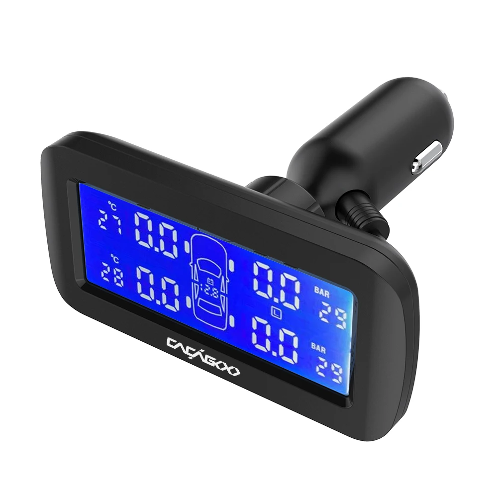 

CACAGOO Wireless Real-time TPMS Tire Pressure Monitoring System with LCD Display Alarm Function 4 External Sensors PSI BAR