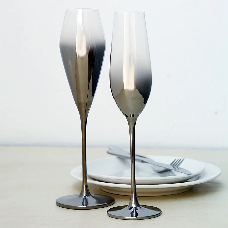 Бокалы для шампанского с серебряным покрытием хрустальный бокал для шампанского вечерние бокалы для вина для свадьбы флейты для шампанского