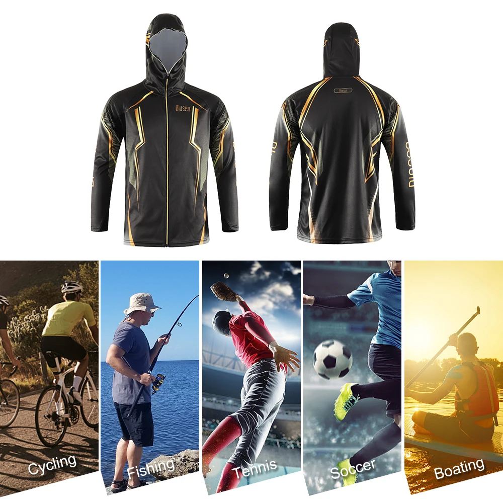 Blusaa, Солнцезащитная одежда для рыбалки, Джерси, одежда для рыбалки, спортивные топы на молнии, Мужская футболка с капюшоном и длинным рукавом для рыбалки