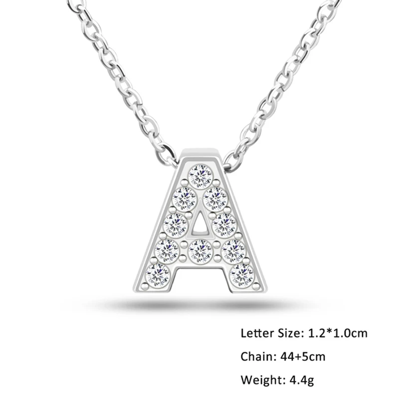 CHUKUI Stainless Steel Rhinestone Pendant Women Female Necklace Pendant Crystal Letter Initial Necklace Silver (6)