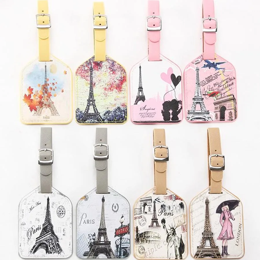 

Zoukane Eiffel Tower Old Times Suitcase Leather Luggage Tag Label Bag Pendant Handbag Travel Accessories Name ID Address LT08