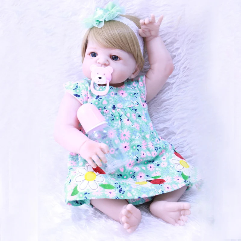 

Bebe 22" reborn full silicone dolls reborn girl dolls toys gift blonde hair wig can enter water bonecas bjd born dolls