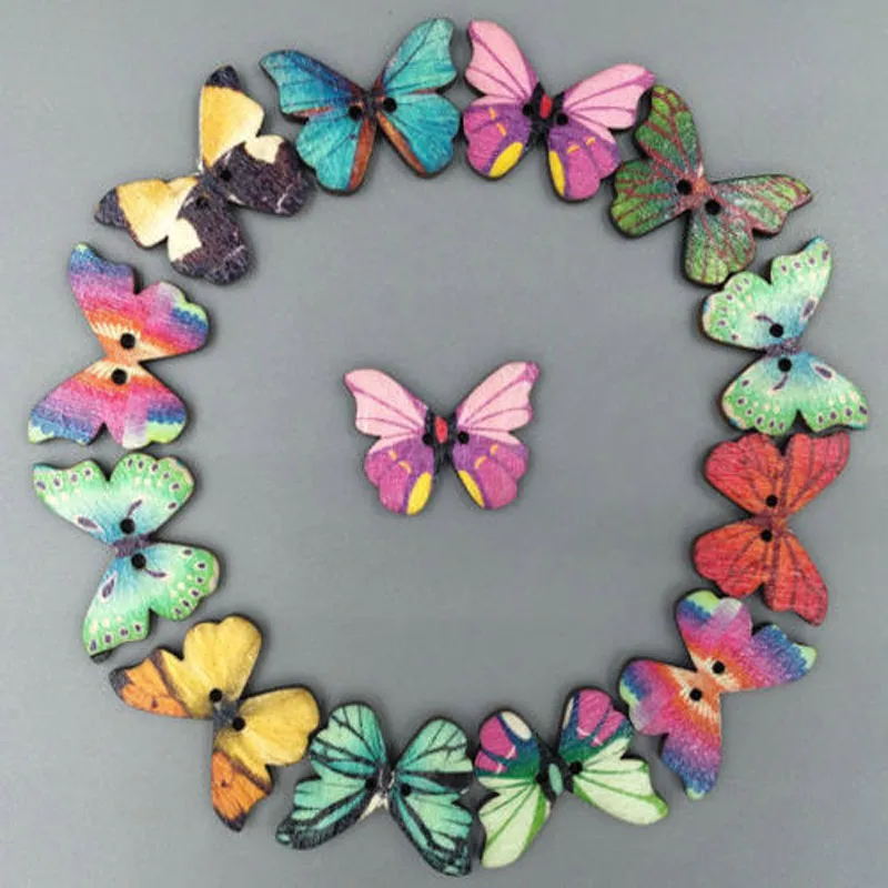 50pc Mixed Butterfly For Sewing Wooden Clothes Knitting Needles Crafts Scrapbooking DIY Fabric Needlework Buttons
