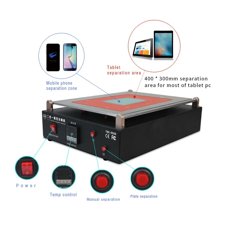

TBK 968D 2 In1 Built-in Vacuum LCD Screen Separating Machine for iPad iPhone and Table PC repairment