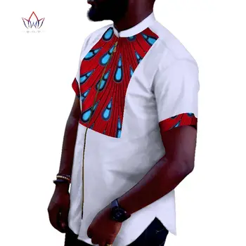 

Men African Clothing Dashiki Men Top Shirt Bazin Riche African Men Clothes 100% Cotton Print Patchwork Button Top Shirt WYN411