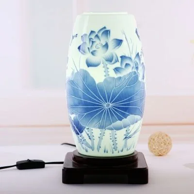 E27 стиль китайский стиль настольная лампа деревянная основа керамика настольная лампа для гостиной спальни Ретро прикроватная лампа современный стол - Цвет абажура: picture style