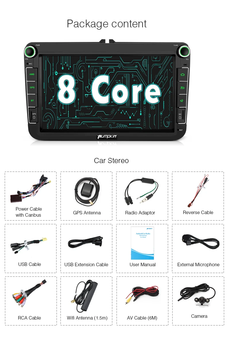 Best Pumpkin Qcta-core RAM 2G ROM 32G 2 Din 8" Android 7.1 Car Radio No DVD Player GPS Navigation Stereo For VW/Volkswagen/Golf/Seat 5