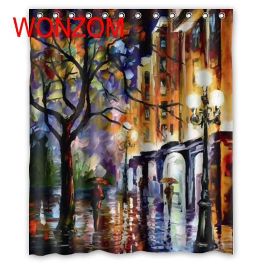 

WONZOM Polyester Fabric Painting Trees Shower Curtains with 12 Hooks For Bathroom Decor Modern 3D Bath Waterproof Curtain