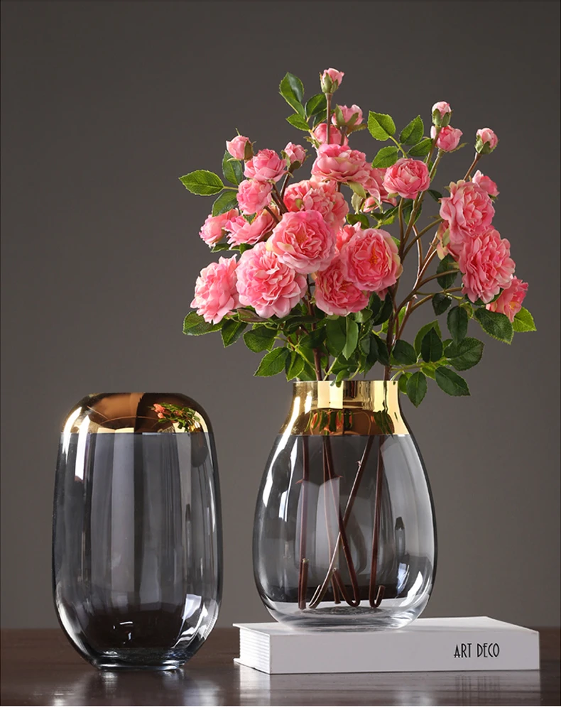 Современные роскошные стеклянные вазы серый/зеленый Гидропоника сушеные цветочные стеклянные контейнеры гальванизированная большая ваза украшение дома ваза