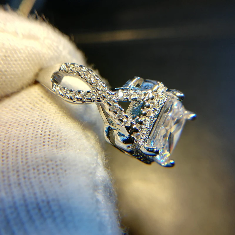 Прислали сертификат! Хорошее ювелирное изделие, оригинальное серебряное кольцо 925 пробы, натуральный квадрат, 8*6 мм, 2,5 карат, кубический циркон, обручальное кольцо для женщин CR065