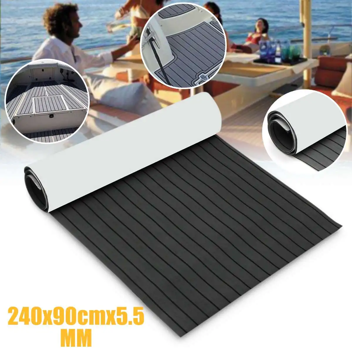

Self-Adhesive 900x2400cmx5.5mm Dark Grey with Black EVA Foam Teak Boat Flooring Sheet Yacht Synthetic Teak Decking Pad Accessori