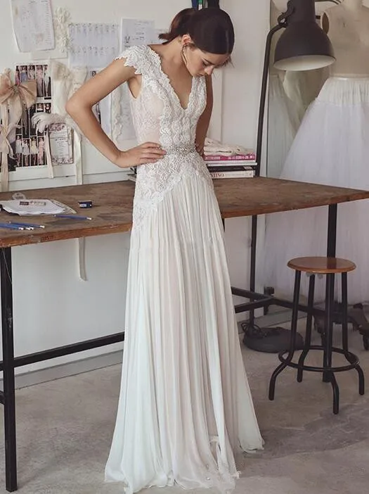 vintage-lace-beaded-wedding-dresses-2017-simple-a-line-v-neckline-v-backless-sweep-train-bridal-gowns (1)