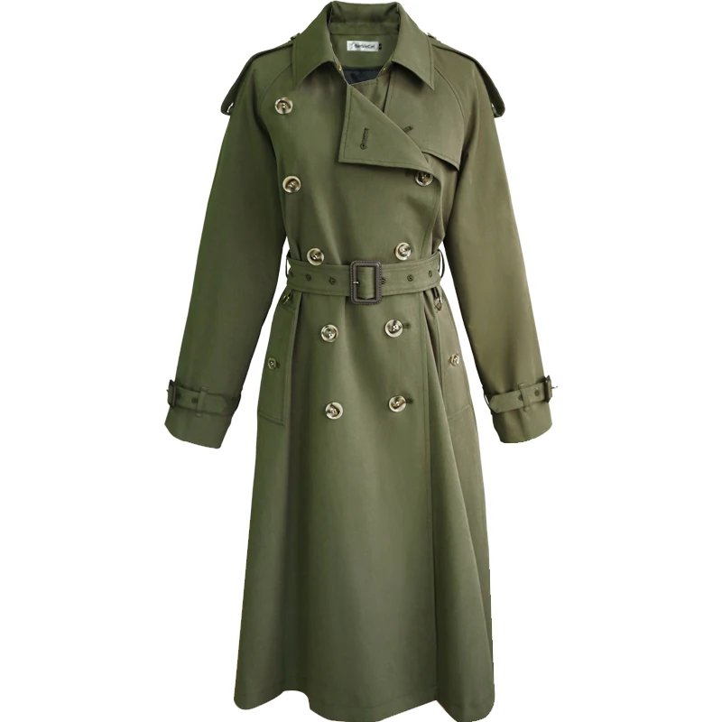 Automne Pour Double Mode Vêtements Turn Col Lâche Coupe Down Breasted Army Green Femmes coat 2019 vent Trench Printemps SMVpqUz