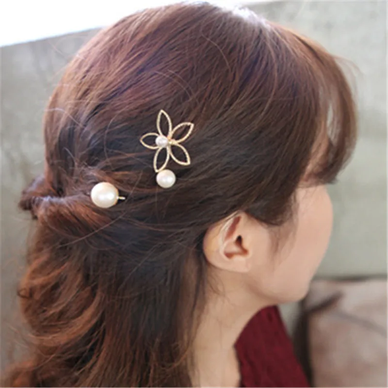 

3PCS Five-petal flower pearl hairpin Korean wave hollow hairpin edge hairpin top hairpin