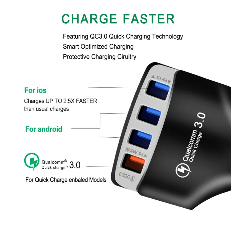 Быстрая зарядка 3 0 4 USB Автомобильное зарядное устройство адаптер QC3.0 порта