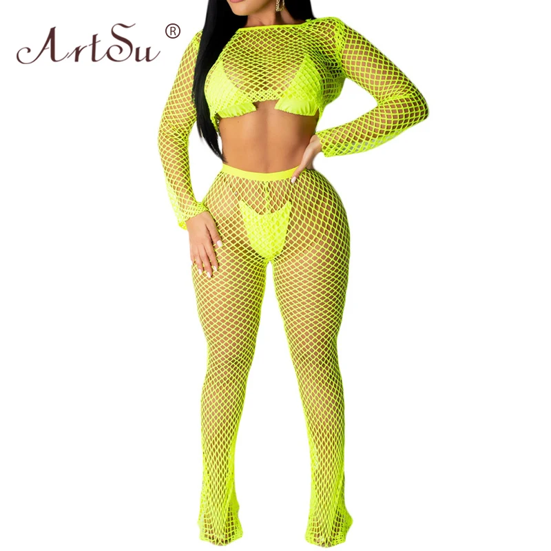 ArtSu Neon Green Sexy Hollow Out 