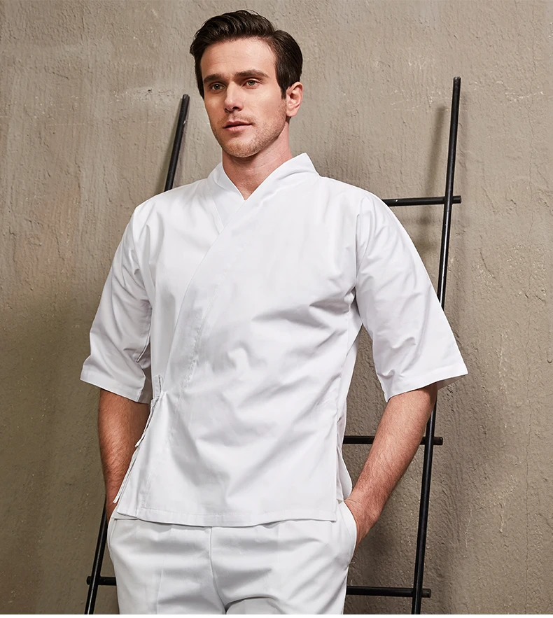 

Unisex Japanese-style Kimono Sushi Cook Uniform Short Sleeved Restaurant Chef Uniforms Overalls Kitchen Cook Clothes