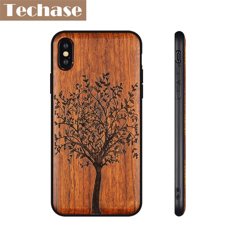 

Techase Wood Case Protetive Back Cover For iPhone XR XS MAX TPU FIX Wooden For iPhone 7 8 X Cases