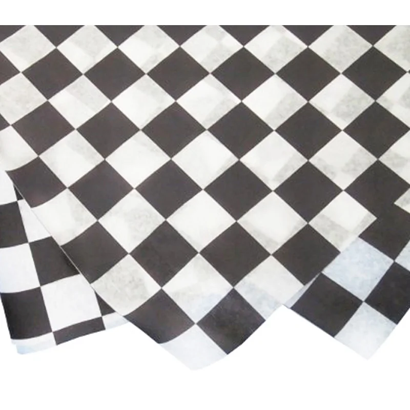 24pcs Black Checkered Wrapping Paper Red Oil Proof Baking Wax Paper For Bakery Hamburger Fries Foods Package Sheet 12''