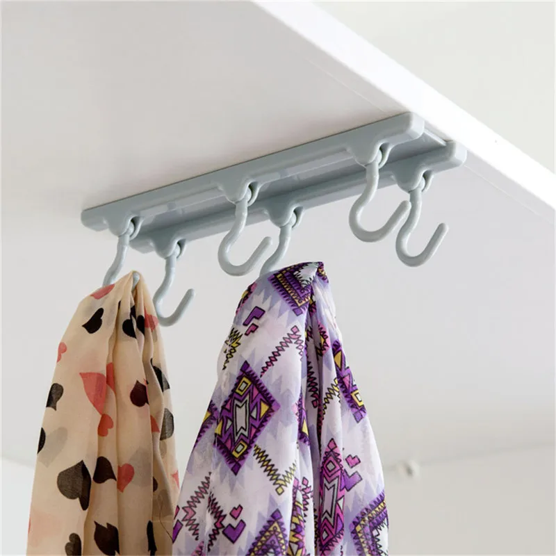 TTLIFE 1pcs Kitchen Utensil Organizers Cabinets Ceiling Storage Rack No Trace Row of Nail-free Strong Adhesive Hook Random Color