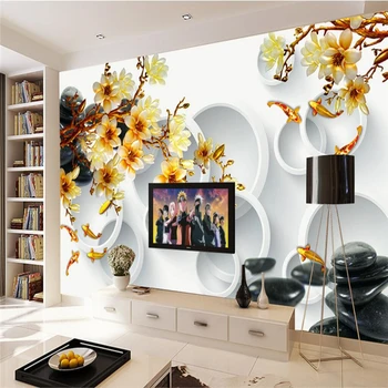 

beibehang Large custom fresco wallpapers nine fish chart TV background wall year after year pebbles photo wallpaper