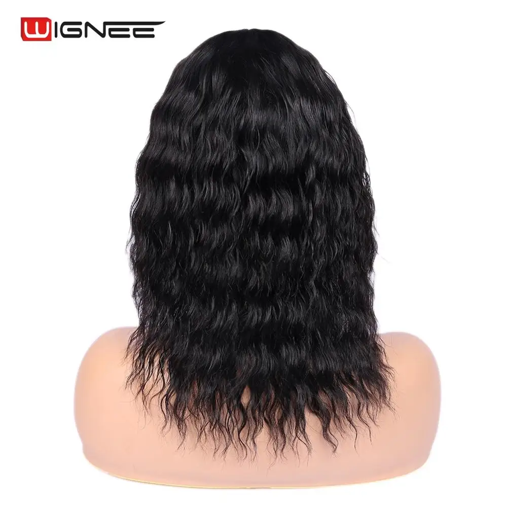 Wignee глубокая волна человеческих волос парики для черных/белых женщин Remy бразильские натуральные черные волосы 150% высокой плотности короткий кудрявый парик из натуральных волос