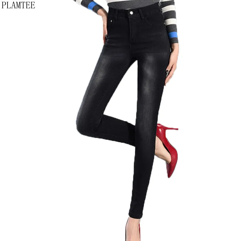 PLAMTEE Plus Size 25 32 Stretch Skinny Jeans Women Autumn Full Length Denim Pencil Pants Female 