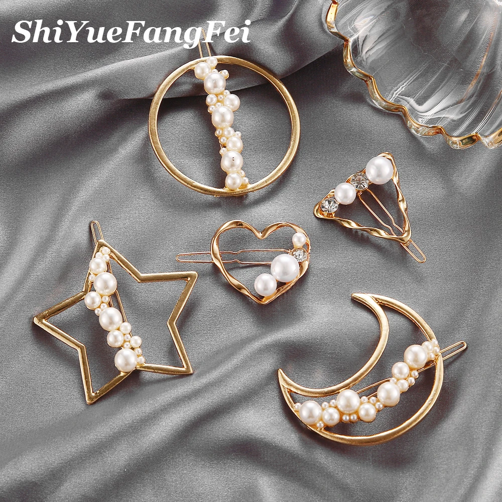 

Star Moon Heart Round hair pin Triangle Rhinestone Pearl Hair Clip Hair pin Fashion Hair Accessories Women Jewelry