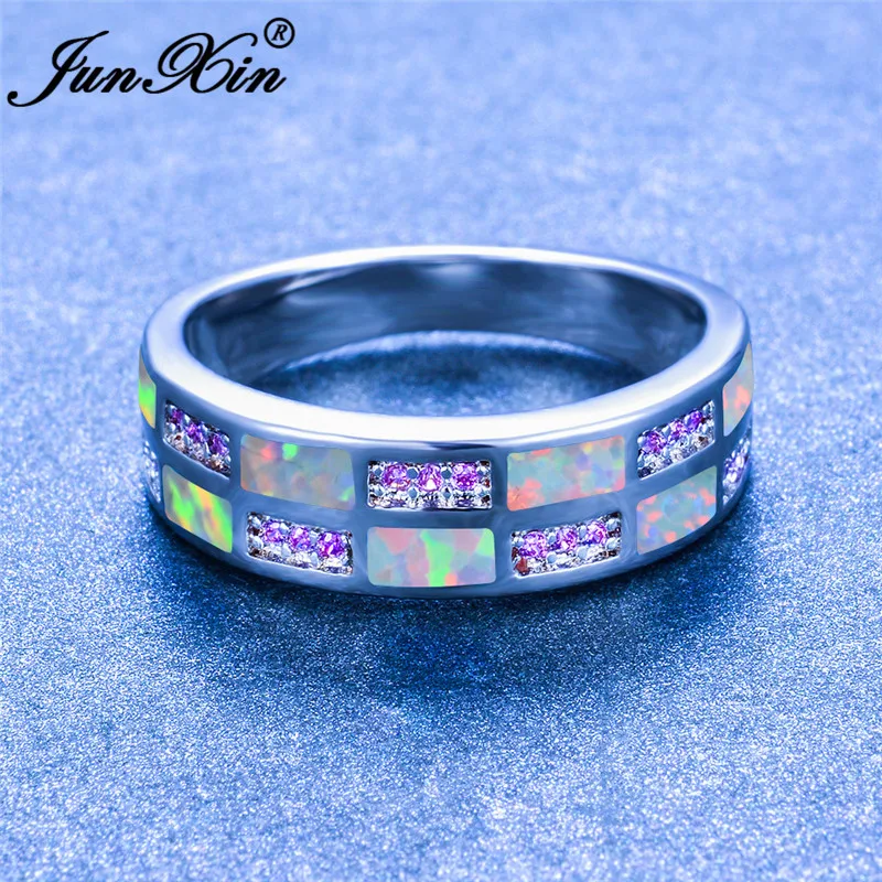 Luxury Blue White Fire Opal Ring Round Wedding Rings For Women Men Silver Color Purple Zircon Engagement Boho Jewelry | Украшения и