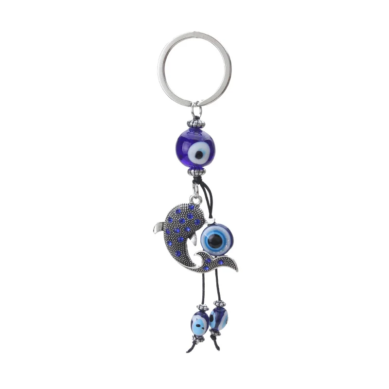

EVIL EYE new blue glass evil eye dolphin keychain car pendant metal Turkey eye keychain for man woman keychain car pendant
