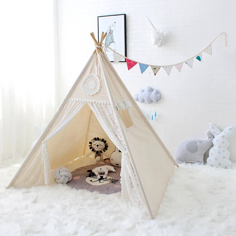 Кружевная палатка teepee детские игрушки в помещении игровая комната для детей Tipi девочек игровой домик детский холст игровой дом для детей Продукты 4 полюса