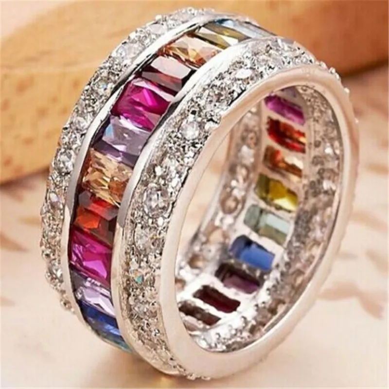 Colorful crystal stone ring for women Wedding Engagement Pearl Ring