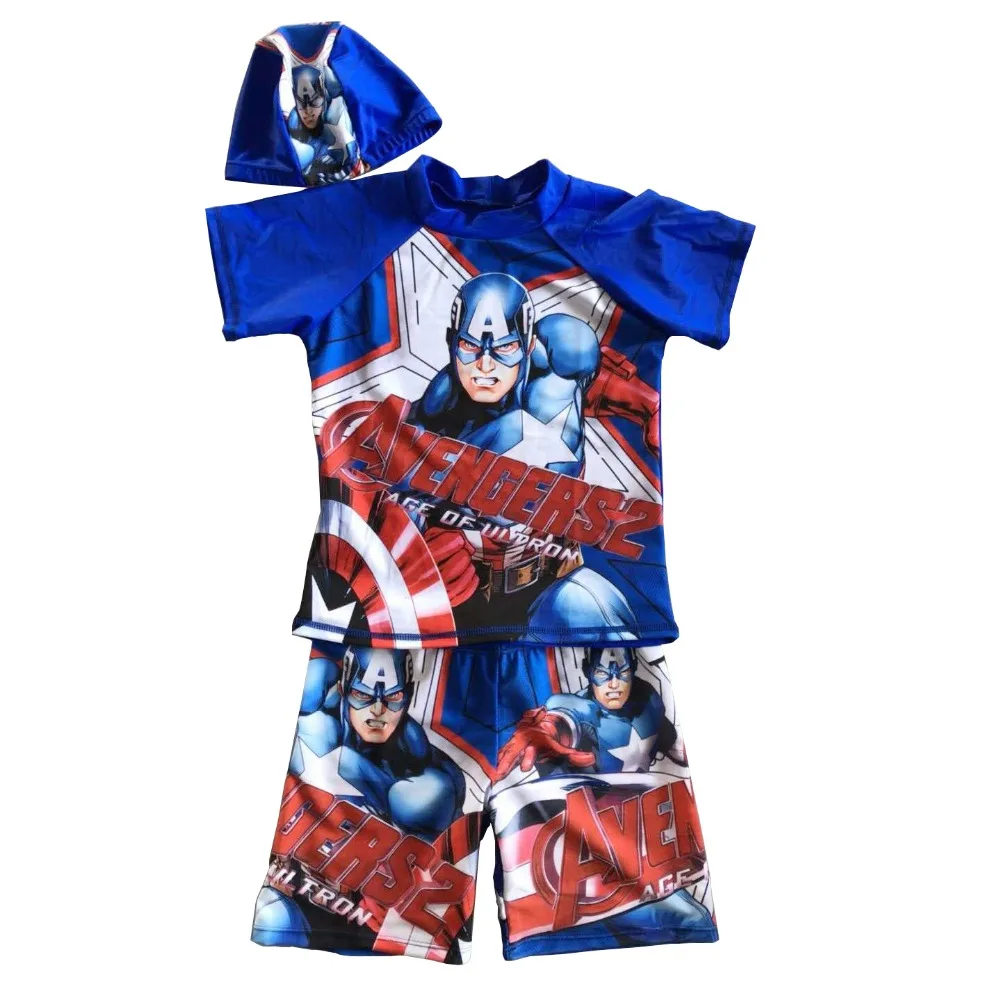 Boys Swimsuit Two Piece Rash Guard UPF50+ Sleeve Sunsuit Swimwear Sets Cartoon Children Swimming Suit With Swimming Cap Bathsuit (2)