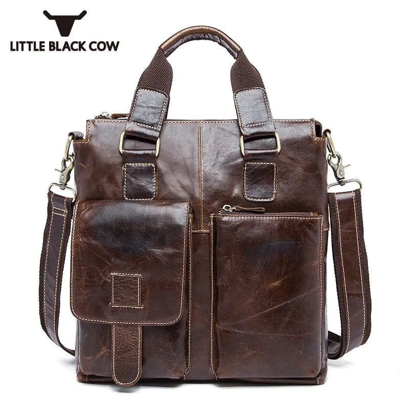 

Business Handbags Men Designer Multi-Layer Square Sling Bag Large Travel Vintage Real Leather Tote For Men Soft Sacoche Homme