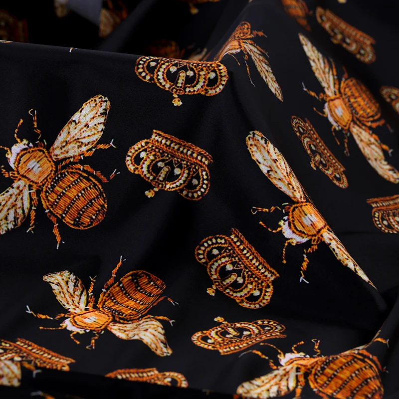 Новые насекомые печати стрейч шелковый атлас Ткань метра ширина 42 дюйма