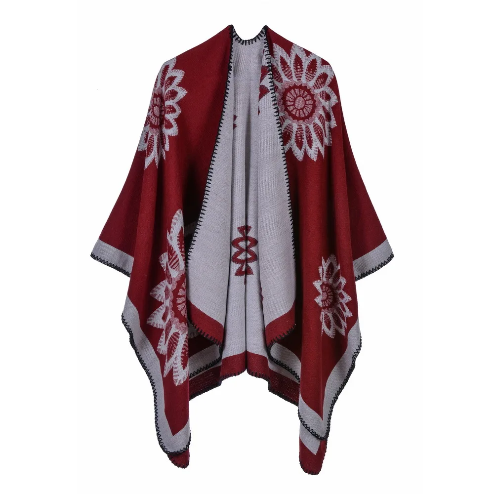 

Floral Print Ponchos 2019 New Cashmere Scarves Women Winter Warm Shawls Wraps Brand Designer Pashmina Thick Capes Femme Echarpe