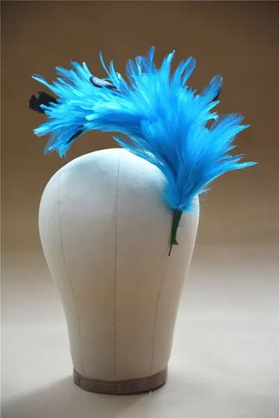 B061 Hackle Coque полосатый перо дерево Pom крепление цветок отделка шляпа Millinery - Цвет: Небесно-голубой