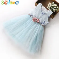 Sodawn Summer Brand Fashion Girls Clothes Cartoon Rabbit T-shirt+ Mesh Dress 2pcs Cute Children Clohting Baby Clothing